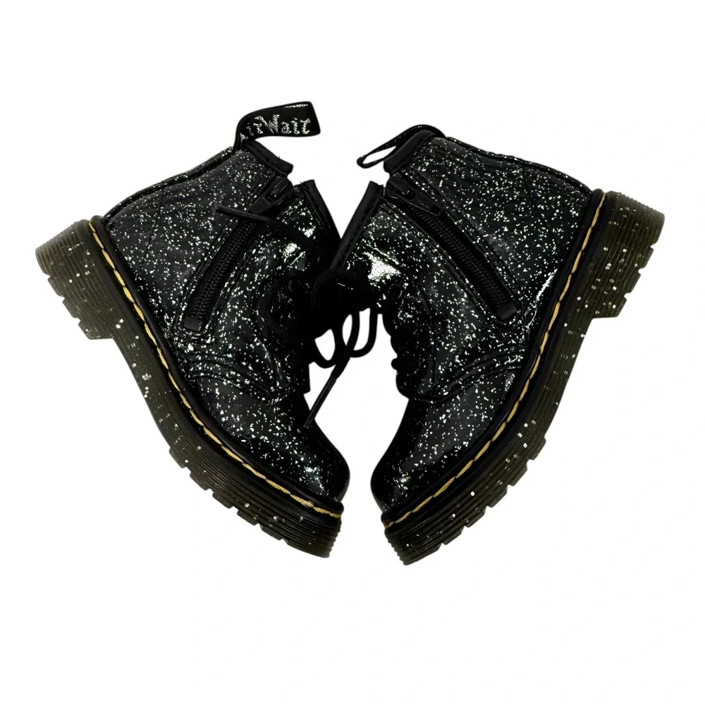 Dr. Martens 1460 Toddler 6 Black Cosmic Glitter Lace Up Zip Combat Boots Grunge
